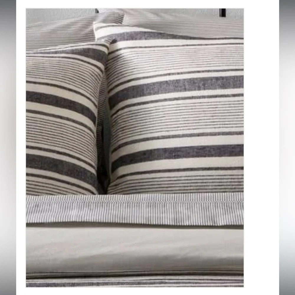 Hearth & Hand Magnolia King Linen Blend Stripe Duvet Cover Farmhouse Neutral - Picture 8 of 9